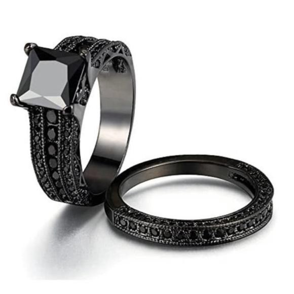 PRINCESS CUT BLACK SAPPHIRE 925 SILVER RING, CUTE RING, SHINY RING. - Picture 5 of 6